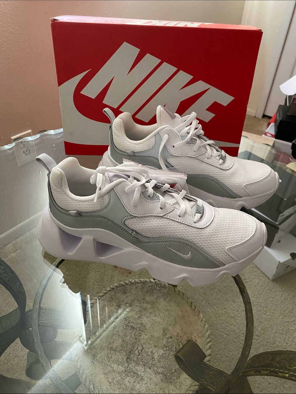 Nike Women’s White and Light Gray Mesh Sport Sneakers
